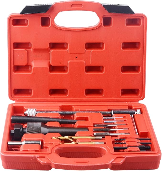 DAYUAN 16pcs Glow Plug Removal Tool, 8mm 10mm Damaged Glow Plug Extractor Repair Tool Set for Cylinder Heads 0.3in 0.4in Glow Plug Remover Kit