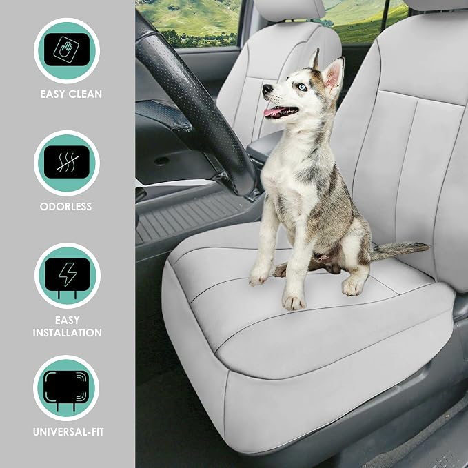 FH Group Neoprene Car Seat Covers - Front Set for Low Back Seats with Removable Headrest, Universal Fit, Airbag Compatible - Solid Gray Seat Covers for SUVs and Vans