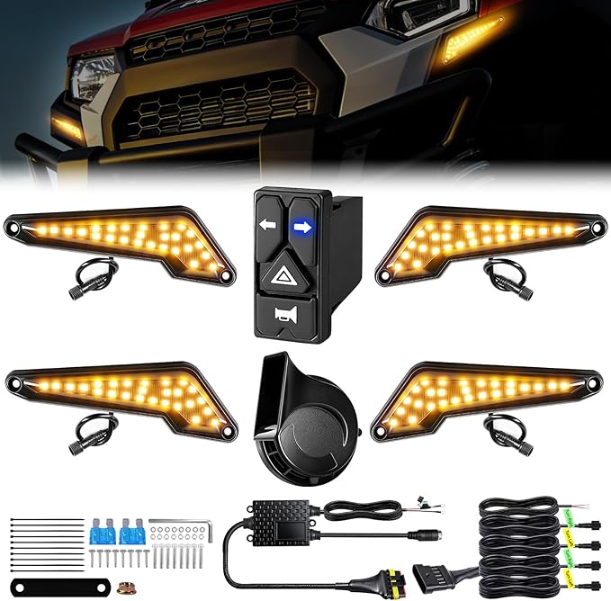 UTV Turn Signal Kit with 110D Horn, Pre-Wired Plug & Play UTV/ATV Universal Street Legal Blinker kit with 4 IN 1 Integrated Switch, Compatible with Polaris Can-Am CFMOTO for Side By Side