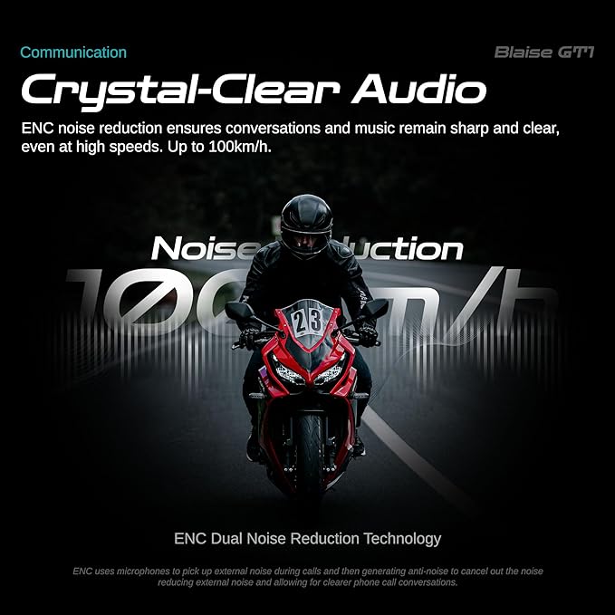 Blaise GT1 Upgraded Motorcycle Helmet Bluetooth Headset Intercom 2 Riders Music Share Helmet Communication System IPX6 Waterproof (Upgraded-Black&Black)