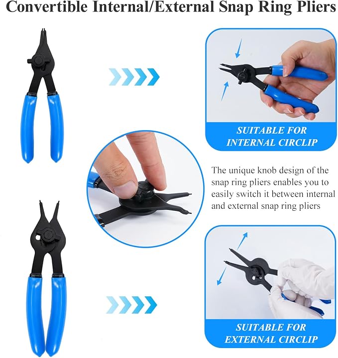 12Pcs Snap Ring Pliers Set, Internal/External Retaining Ring Pliers Set | 4 tip sizes 0.038", 0.047", 0.070", 0.090", 3 tip angles 0°, 45°, 90°