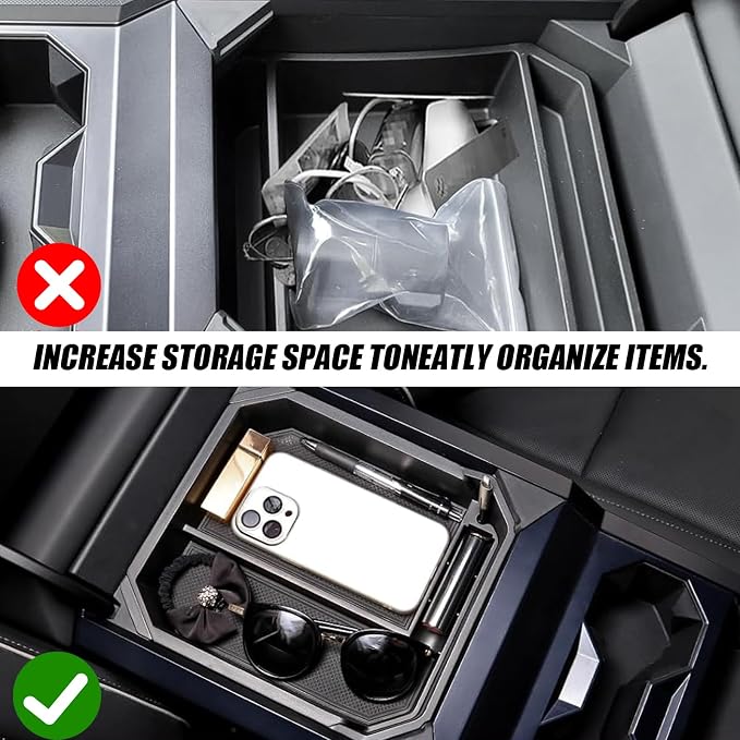 Tlyard Double Layer Center Console Organizer for Tesla Cybertruck 2024 2025 2026, 2pcs ABS Console Tray Insert storage box for Cybertruck Accessories