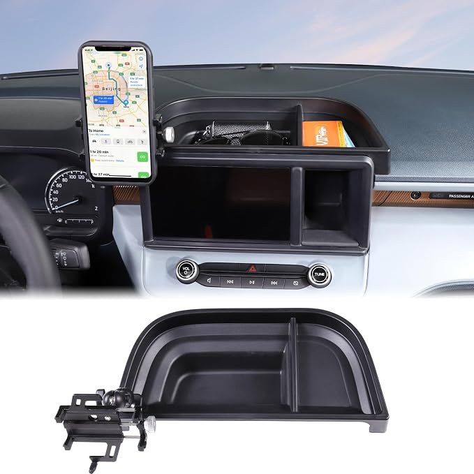 Aunginsy Center Console Dash Storage Tray Compatible with Ford Maverick 2022 2023 2024 Dashboard Multi-Functional Phone Holder Storage Box Organizer Tray Insert with Mobile Phone Mount Accessories