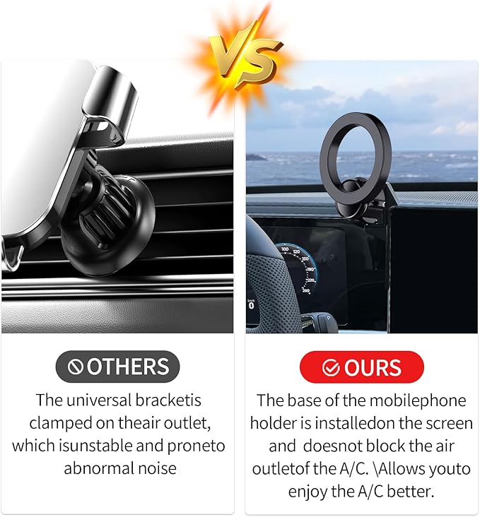 Car Phone Holder for 2025-2026 Volkswagen VW Tiguan Accessories 12.9-Inch Screen Fixed Clip, 360° Rotation Phone Mount Compatible with MagSafe, Does Not Affect Air Vent