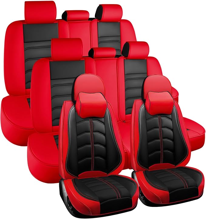 Car Seat Cover 8 Seats for Toyota Highlander 2001-2026, Durable Wear Resistant Waterproof Seat Covers, Breathable No Odor Premium Leather Vehicle Interior Accessories.(8 Luxury,Black Red)