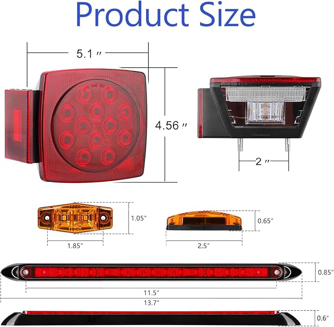 LIMICAR LED Boat Trailer Lights Kit, Submersible LED Trailer Light Kit for Utility Trailer w/25FT Wire Harness, Stop Turn Tail Brake License Plate Side Marker Lights, IP67 Waterproof for Boat RV Truck