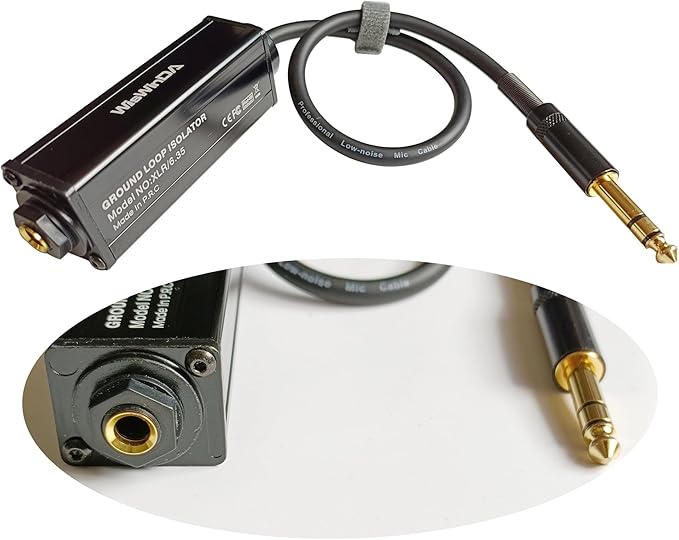 6.35 1/4" TRS Ground Loop Isolator Hum Eliminator for Home Stereo System/Speaker/Micphone/Car Kit/Audio Player (Eliminate The Buzzing Noise) (6.35 TRS-HiFi Stereo with Cord)