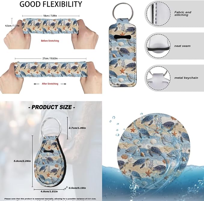 Sea Turtle Print Car Seat Cover Sets Full Set Starfish Shell Print Front and Rear Car Seat Covers Steering Wheel Cover Safety Belt Pads Headrest Protectors Center Console Pad Keychain