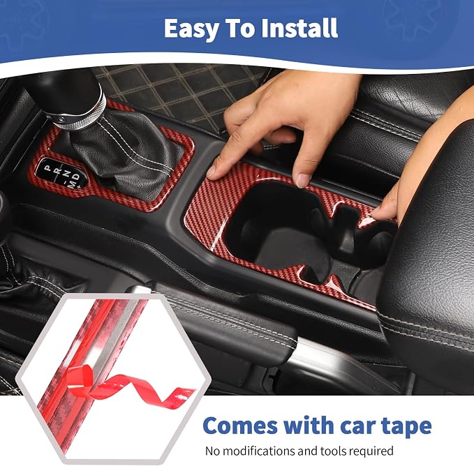 RT-TCZ for Wrangler JL Interior Trim Kit Compatible with Jeep Wrangler JL JLU Gladiator JT 2018-2023 Red Carbon Fiber Interior Accessories 23pcs