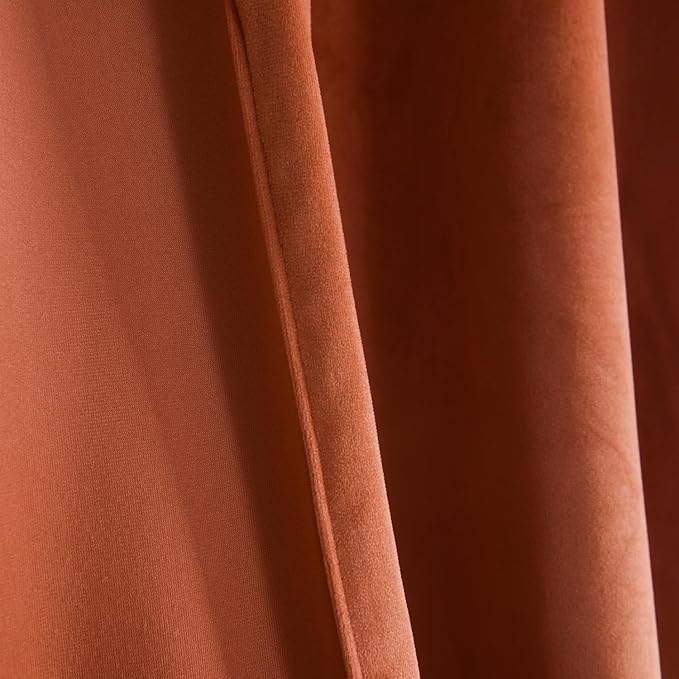 Roslynwood Luxury Soft Pumpkin Velvet Curtains 84 inches Long Back Tab Thermal Insulated Blackout Window Drapes for Living Room/Bedroom/Dining Room, W52 x L84, 2 Panels