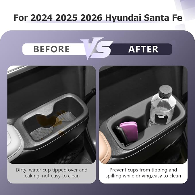 LUWU 2025 2026 Santa Fe Car Door Side Cup Holder Compatible with Santa Fe 2024 2025 2026 Interior Accessories Premium TPE Center Console Cup Holder Spill-Proof, Easy Install & Clean, 2-Pack