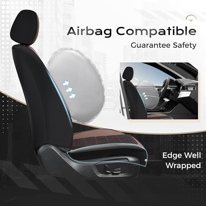 Coverado Air Mesh Seat Cover, Car Seat Cover Front Seats, 3D Breathable Seat Protectors Sports Carbon Fiber Design Airbag Compatible Comfort Universal for Most Cars, Van,Trucks, SUV, Brown