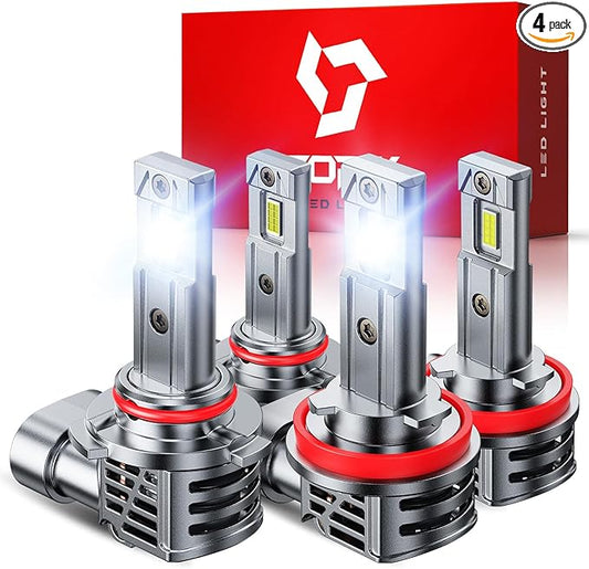 TOPIK H11 9005 Bulbs Combo, [Upgraded-Gen] 80,000LM 900% Ultra Brighter, H8 H9 HB3 Light Bulbs, Plug N Play, 20+ Years Long Lifespan, No Flicker, 99% Canbus Ready, Pack of 4