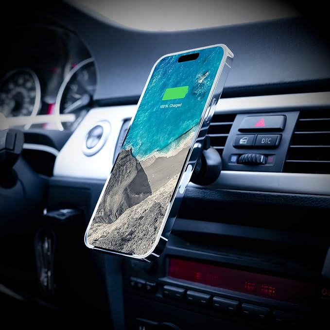 PhoneSuit Magnetic Car Dock for MagSafe & iPhone Wireless Charging | Strong Neodymium Magnets | 15 Watt Fast Charging | | Include USB Car Charger | Air Vent Adapter | iPhone 15/14 / 13/12 & More