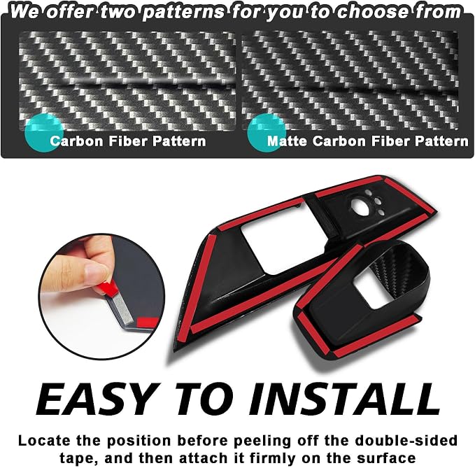BestEvMod 3PCS Interior Decoration Trim Set of 3 Window Lift Switch Panel Cover & Steering Wheel Lower Spoke Trim Compatible with Dodge Charger EV 2026 2025 2024 (Matte Carbon Fiber Pattern)