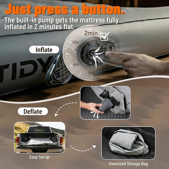Comfortable Fabric Texture Truck Bed Mattress 5.5-5.8ft for Full-Size Pickup, Truck Bed Air Mattress Customized for Tundra/ F150/ Silverado/ Ram1500, with Bult-in-Air Pump,Camping & Road Trip