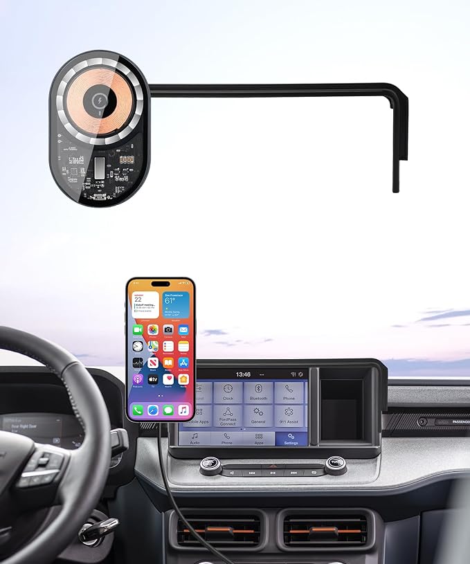 Wireless Charging Car Phone Holder for Ford Maverick 2022-2024, 8" Screen Fixed Clip, 360° Rotation Car Phone Mount Compatible with MagSafe