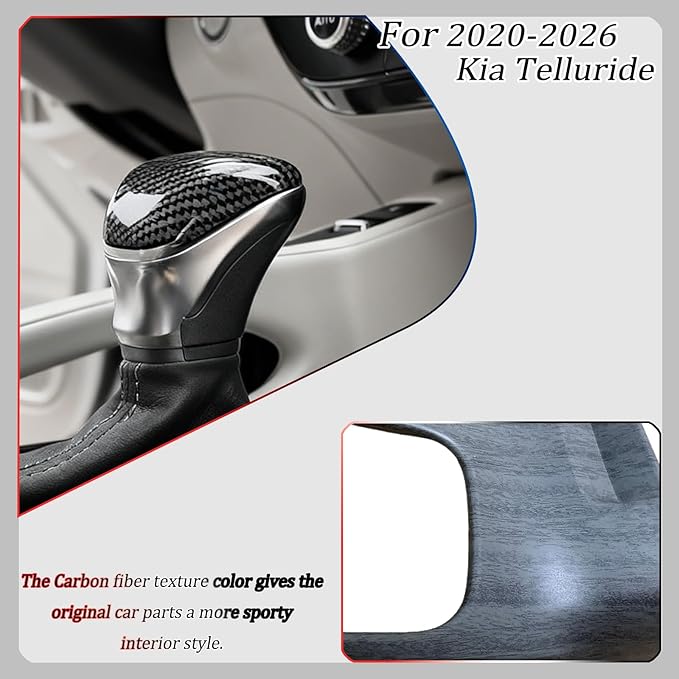 Gear Shift Cover,for Kia Telluride 2020 2021 2022 2023 2024 2025 2026,Car Center Console Gear Shift Knob Cover Trim Cap - Carbon Fiber