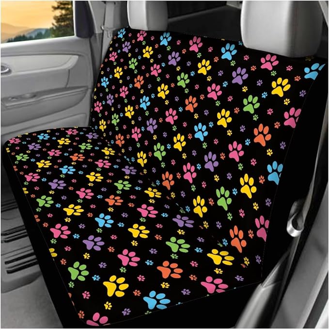 Ystardream Dog Paw Print Car Seat Covers Full Set Car Accessories for Teen Girly Interior Cute Set Polyester Fabric Vehicle Seat Protector Covers with Steering Wheel Cover Machine