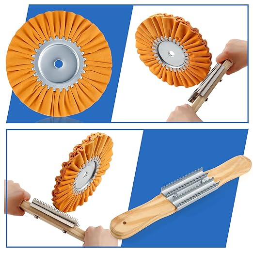 Liliful 12 Pcs 8" Airway Polishing Wheel Kit in Diameter 5/8", Metal Aluminum Buffing Wheel and Polishing Compound and Buffing Drill and Rake Pad for Angle Grinder Mirror Metal Finish (Bright Color)