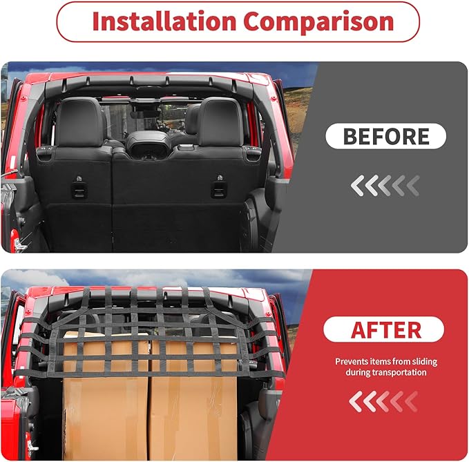 Linskip Heavy Duty Cargo Net Compatible with 2018-2025 Jeep Wrangler JL JLU 4XE 4Door, Trunk Divider Net for Jeep JL Exterior Accessories(Black)