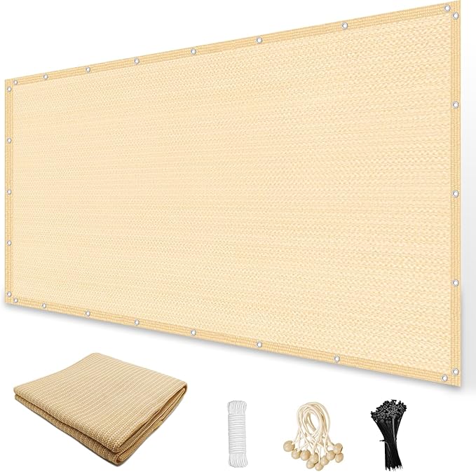 Amagenix Sun Shade Cloth Privacy Screen with Grommets 90% Sunblock Shade, Pergola Replacement Shade Cover Canopy for Outdoor Patio Garden,10' x 12', Wheat