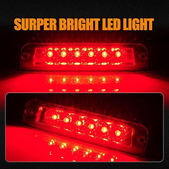 Third 3rd Brake Light LED for 1997-2006 Jeep Wrangler, High Mount Rear Brake Lights Assembly for 97-06 Wrangler TJ, Waterproof Center Cab Lamp Stop Light (RED)