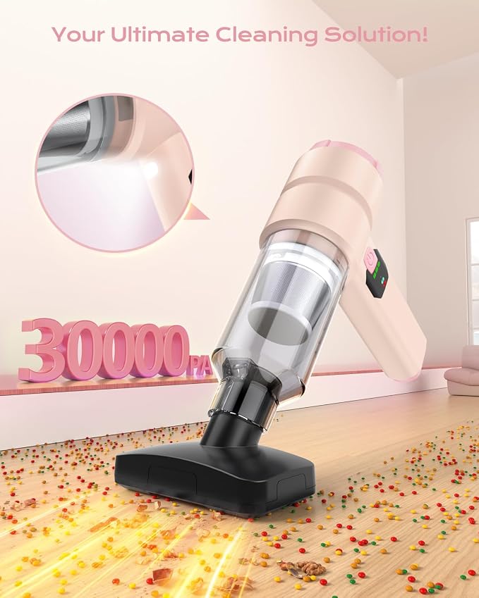 Portable Cordless Car Vacuum,4-in-1 Handheld Cordless Vacuum with 30000Pa Suction, 130000 RPM,6800mAh Battery,10 Nozzles,Rubber Paint Material for Car,Home,Birthday Gifts for Men Dad Husband(Pink)
