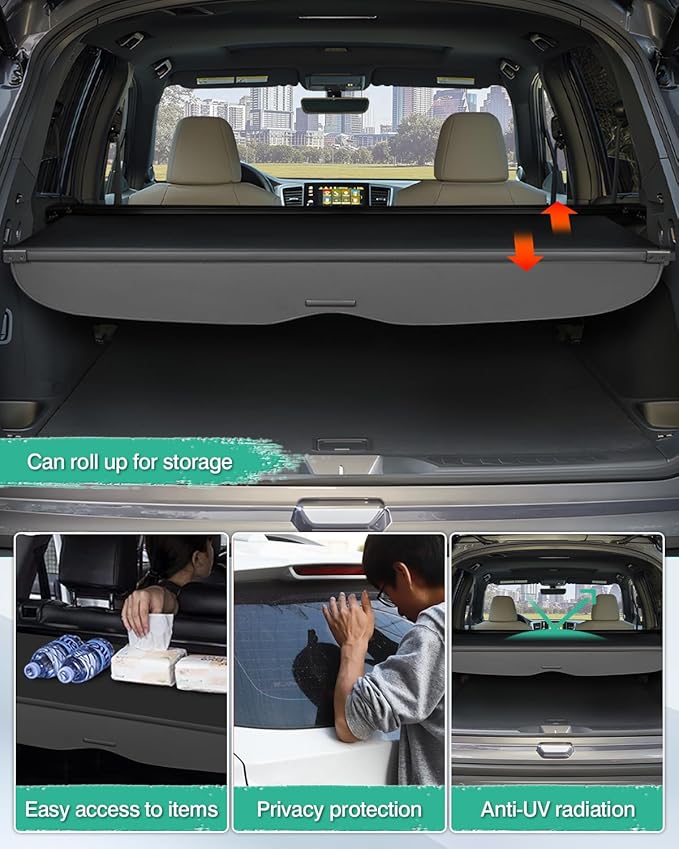 Powerty Retractable Cargo Cover for 2019-2025 Honda Passport, Canvas Texture Trunk Cover Privacy Screen Rear Security Shade for Passport Accessories