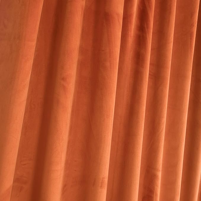 Roslynwood Luxury Soft Russet Orange Velvet Curtains 90 inches Long Back Tab Thermal Insulated Blackout Window Drapes for Living Room/Bedroom/Dining Room, W52 x L90, 2 Panels