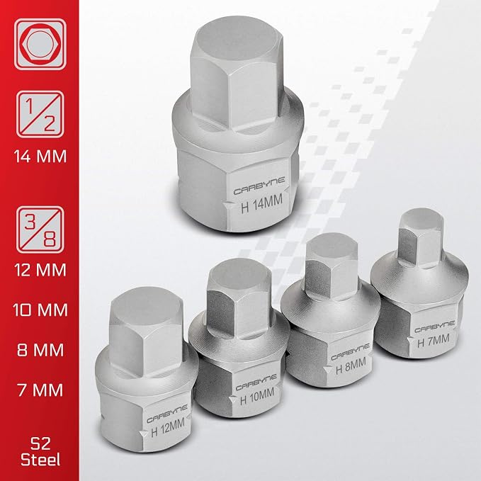 CARBYNE 9-Piece Metric Stubby Low Profile Hex (Allen) Bit Socket Set, 3mm to 14mm, S2 Steel, Super Short Allen Sockets, Dual Drive Internal Square and External Hex for Tight Confined Spaces