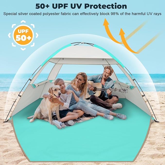Venustas Beach Tent Sun Shelter for 3/4/6/8 Person, UPF 50+ UV Protection Beach Canopy, Lightweight and Easy Setup Cabana, Portable Shade Tent