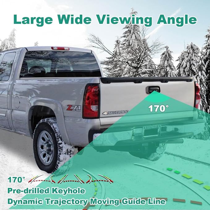 Tailgate Handle Reverse Backup Camera Replacement for Chevy Silverado and GMC Sierra Years 1999-2006, GreenYi AHD 720P Pickup Rear View Parking Camera with Trajectory Guideline