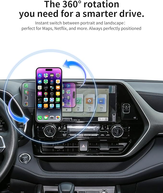 For Toyota Highlander 2020-2025 2022 Interior Accessories,Custom Fit Phone Holder&Magsafe Car Mount,Dual 360°Adjustable,Dual N52 Magnets,Secure&Silent,No Vent Blocking,for iPhone Android,8-inch Screen
