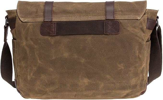 Vintage Genuine Leather Waxed Canvas Briefcase Large Satchel Shoulder Bag Rugged Computer 15.6" Laptop Bag