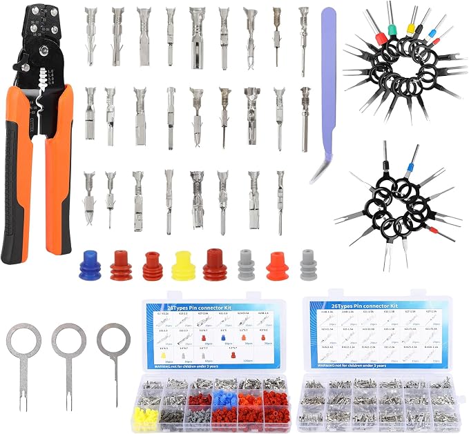 26Type Pin Connectors Kit with Crimping Pliers,827pcs Automotive Car Electrical Wire Pins 1/1.5/1.8/2.2/2.8/3.5mm Non Insulated Wire Terminal Pin Kit.