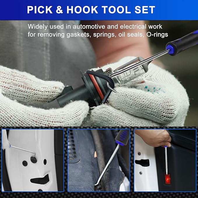 13 Pcs Precision Hook and Pick Tool Set with Clip Removal Plier Rivets Puller Fastener Remover Telescoping Magnetic Pickup Gasket Scraper for Electronics Maintenance Pick Tools Automotive Repair Blue