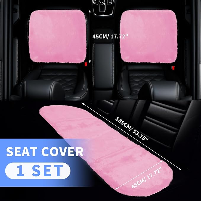 X AUTOHAUX Universal Car Seat Cover Set Car Seat Cushion for Front Rear Seat Shearling Wool Seat Mat Pink 1 Set