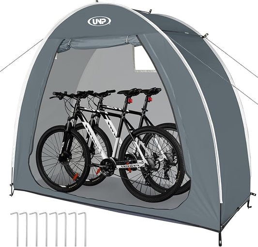 UNP Bike Storage Shed Tent, Portable Outdoor Bike Storage Tent with 210D Oxford Thick PU4000 Waterproof for 1/2/3/4 Bikes, Bike Covers Storage Shed for Bicycles, Lawn Mower, Garden Tools