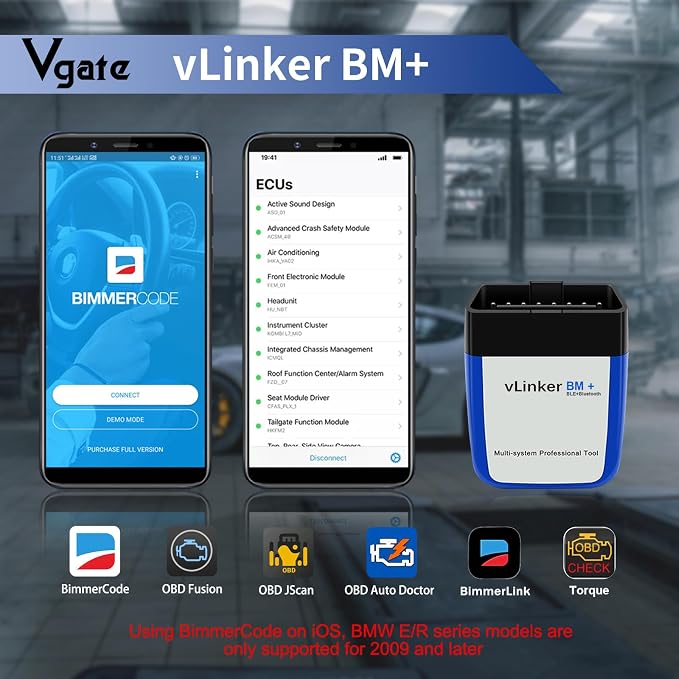 Vgate vLinker BM+ Bluetooth LE OBD2 Scanner Diagnostic Tool Bimmercode, Code Reader for BMW, Supports iOS & Android & Windows