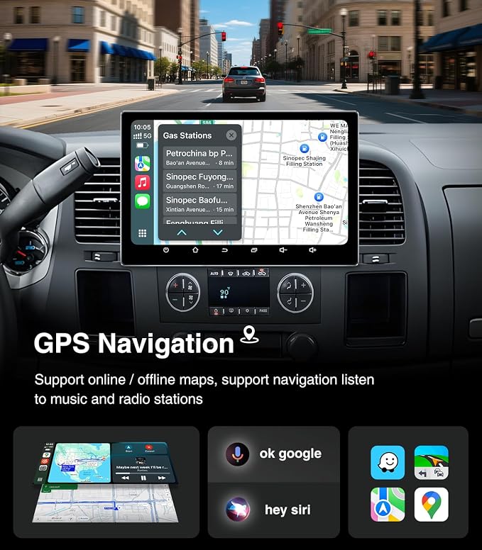 Touchscreen Car Stereo Radio Upgrade for Chevy Silverado 2007-2013 GMC Sierra Yukon Buick Enclave Replacement Head Unit Installation Kit Built in CarPlay Android Auto (11.5" 4G+64G)
