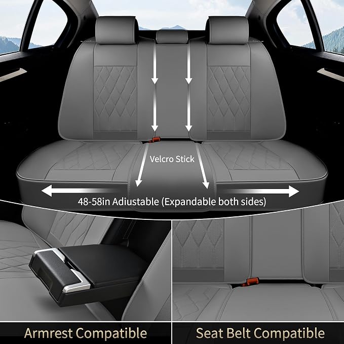FLORICH Leather Car Seat Covers Full Set Automotive Seat Covers Waterproof Car Seat Cover with Lumbar Support Interior Cover for Front Seat and Back Universal Fit for Most Cars Sedans Trucks SUV, Gray
