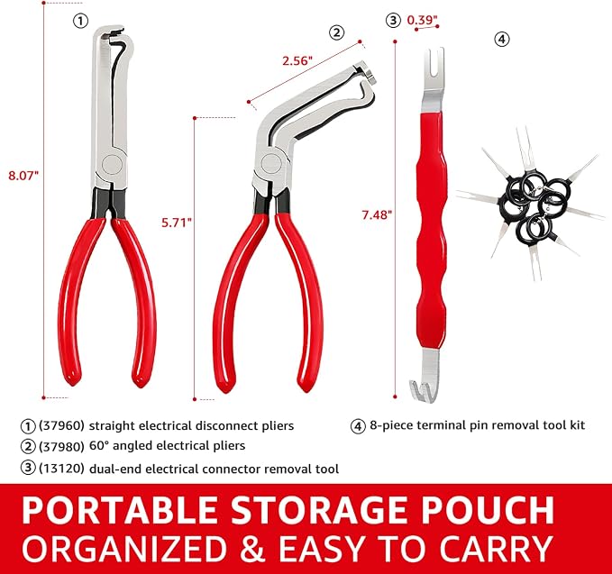 Electrical Disconnect Pliers for Cars: 2026 Upgraded Portable Dual Angled Automotive Connector Separator Tool Set with Bag for Car Terminal and Wiring Harness Removal in Tight Engine Space