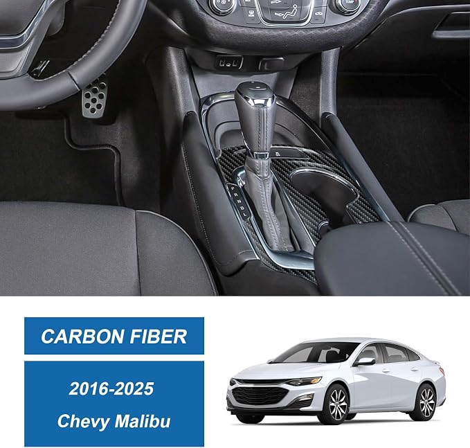 Real Carbon Fiber Gear Shift Panel Cover Trim Compatible with 2016–2025 Chevy Malibu, Interior Decor Sticker Accessories