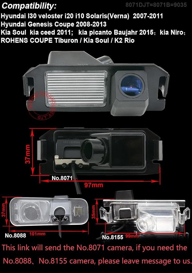 1280*720 Pixel HD Car Waterproof Backup Rear-view License Plate Reverse Parking Camera, for Hyundai I30 Veloster i20 i10 Solaris/Genesis Coupe/Kia Soul kia ceed/Kia Picanto/Niro/Rohens Coupe Tiburon