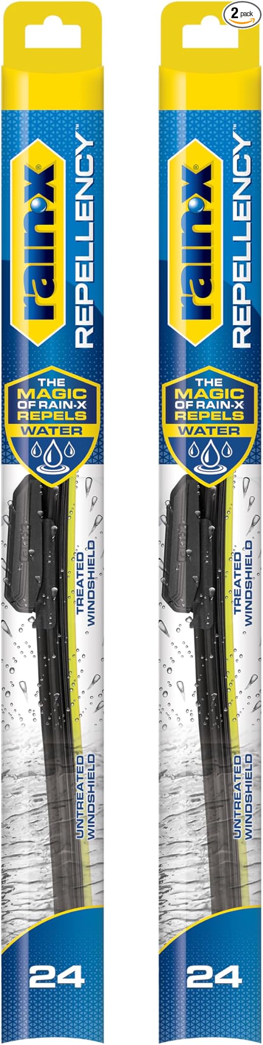 Rain-X 810364 Repellency Water Repellent Wiper Blades, 24" Windshield Wipers (Pack of 2), All Weather Streak-Free for Enhanced Visibility w/Water Repellency Formula [Amazon Exclusive]