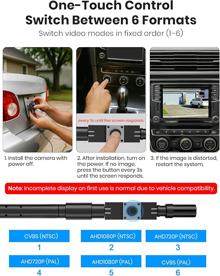 AUTO-VOX CAM7 Pro Backup Camera, IP69K Waterproof and Fisheye Correction 1080P HD Clear Rear/Front View Reverse Camera, 180°Super Wide Angle Back up Camera for Cars,Truck,Camper,Van
