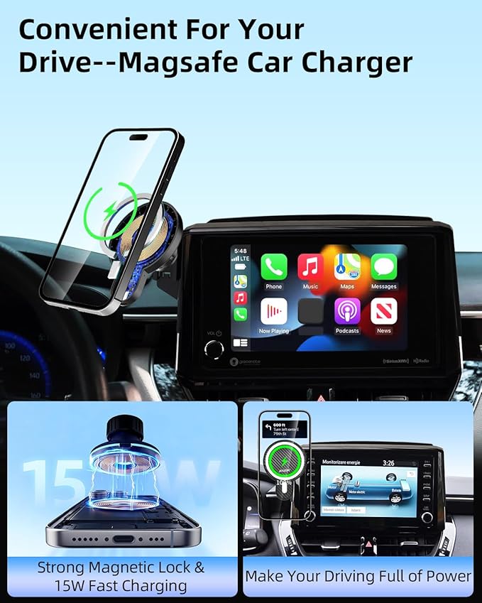 PZK Car Phone Mount for 2019-2025 2026 Toyota Corolla/Corolla Hatchback/Corolla Cross 2022-2025 2026 Accessories 8-inch Screen Magnetic 15W Fast Wireless Charger Car Phone Holder Not Affect Air Vent