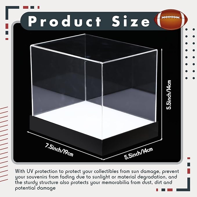 Chunful Acrylic Mini Helmet Display Case with LED Light 7.5 Inch Clear Adjustable Brightness 1/2 Football Baseball Helmet Showcase One-Piece Without Assembly UV Protection Gift for Sports Enthusiast