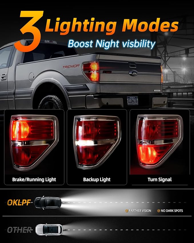 OKLPF Rear Brake Tail Lights Compatible With 2009 2010 2011 2012 2013 2014 Ford F150 F-150,Replace Silver Taillights Assembly Red Chrome Tail Lights,Not Included Bulbs,Driver and Passenger Side